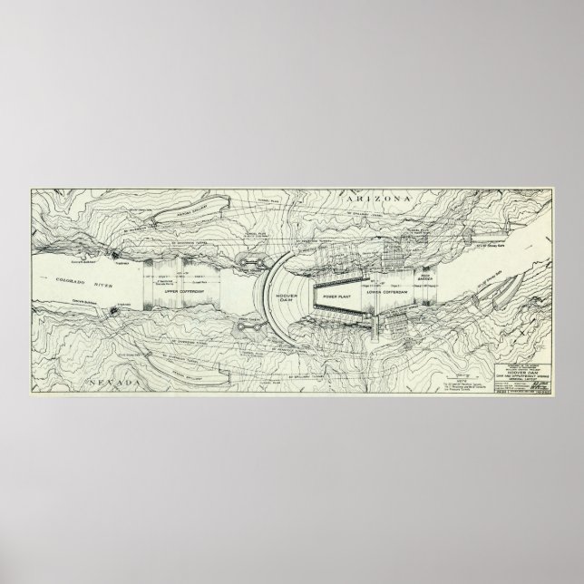 Poster Carte vintage du barrage Hoover (1930) (Devant)