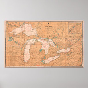 Poster Carte vintage du Canada des Great Lakes