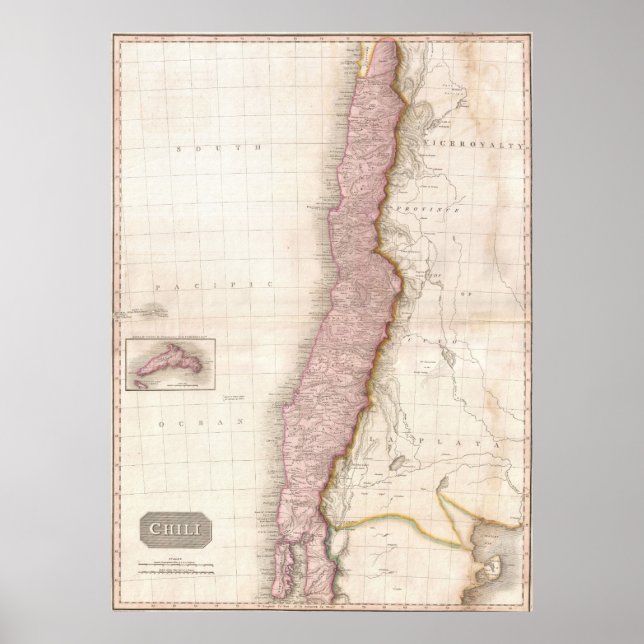 Poster Carte vintage du Chili (1818) (Devant)