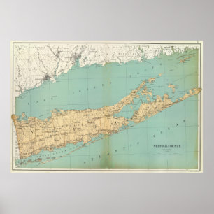 Poster Carte vintage du comté de Suffolk NY (1895)