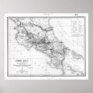 Poster Carte vintage du Costa Rica (1903) BW