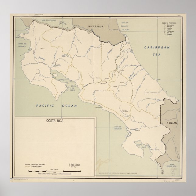 Poster Carte vintage du Costa Rica (1950) (Devant)