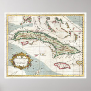 Poster Carte vintage du Cuba et de la Jamaïque (1763)
