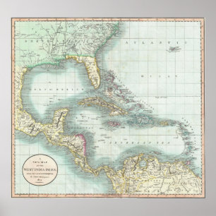 Poster Carte vintage du des Caraïbes (1803)
