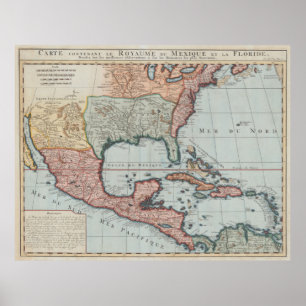 Poster Carte vintage du golfe du Mexique (1732)