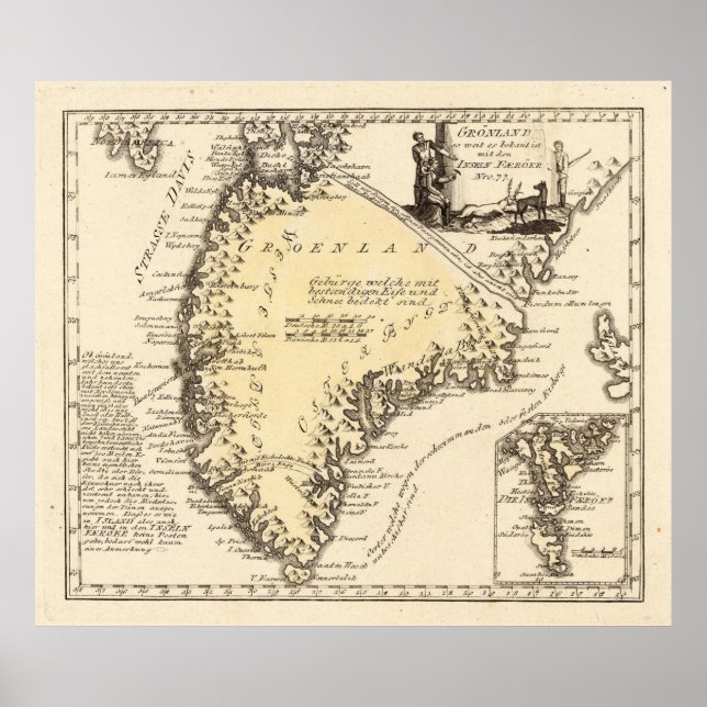 Poster Carte vintage du Groenland (1791) (Devant)