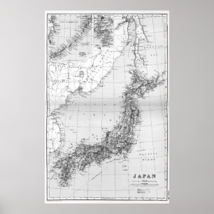 Poster Carte vintage du Japon (1892) BW