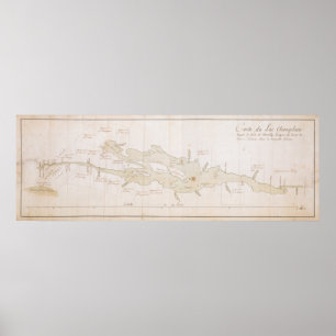 Poster Carte vintage du lac Champlain (1759)