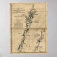 Carte vintage du lac Champlain et du lac George (1