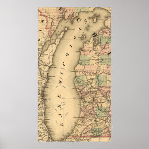 Poster Carte vintage du lac Michigan (1876)