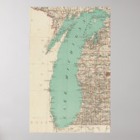 Carte vintage du lac Michigan (1888)