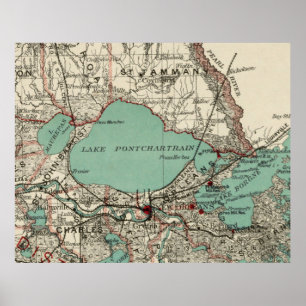 Poster Carte vintage du lac Pontchartrain (1887)