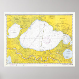 Poster Carte vintage du lac Pontchartrain (1971)