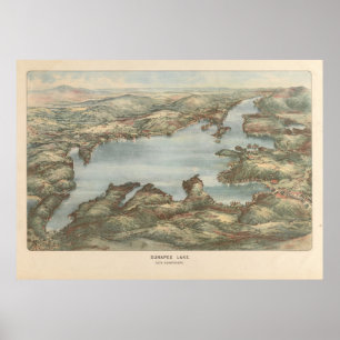 Poster Carte vintage du lac Sunapee (1905)
