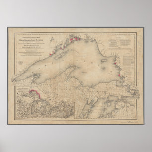 Poster Carte vintage du lac Supérieur