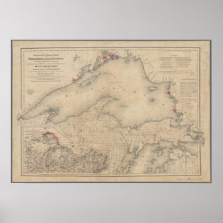 Poster Carte vintage du lac Supérieur