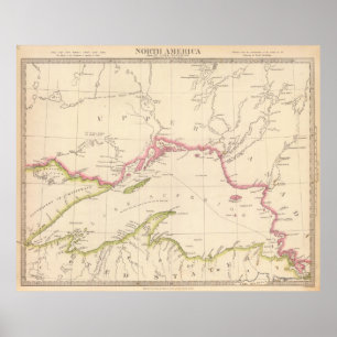 Poster Carte vintage du lac Supérieur (1832)