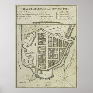 Poster Carte vintage du Lower Manhattan (1764)