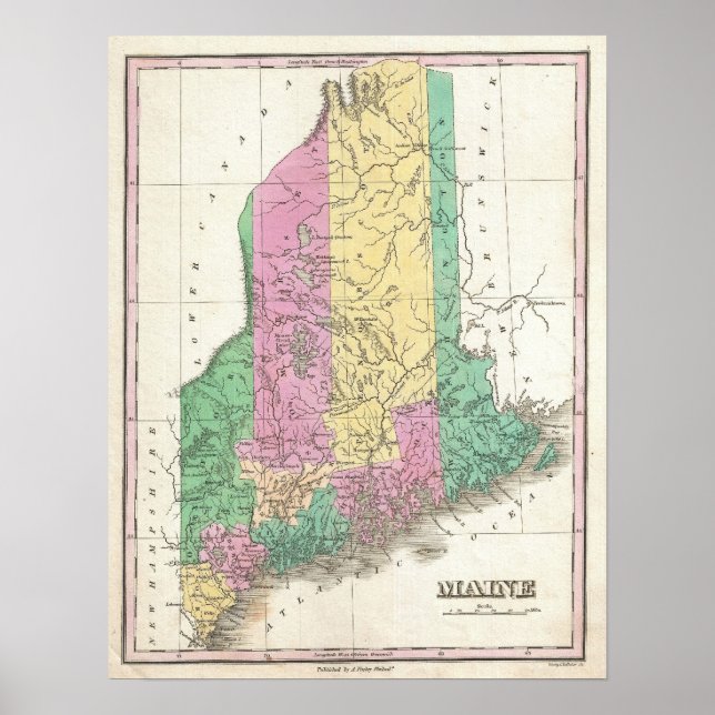 Poster Carte vintage du Maine (1827) (Devant)