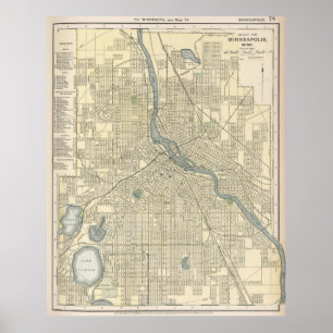 Poster Carte vintage du manganèse de Minneapolis (1891)