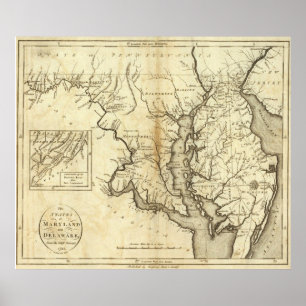 Poster Carte vintage du Maryland (1796)