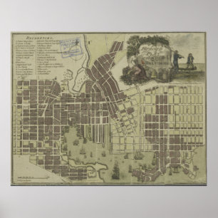 Poster Carte vintage du Maryland de Baltimore (1805)