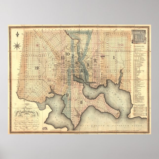 Poster Carte vintage du Maryland de Baltimore (1822) (Devant)