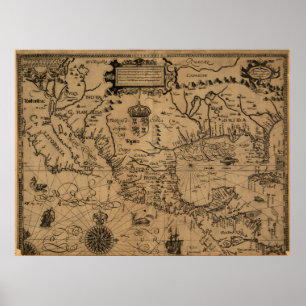 Poster Carte vintage du Mexique (1600)