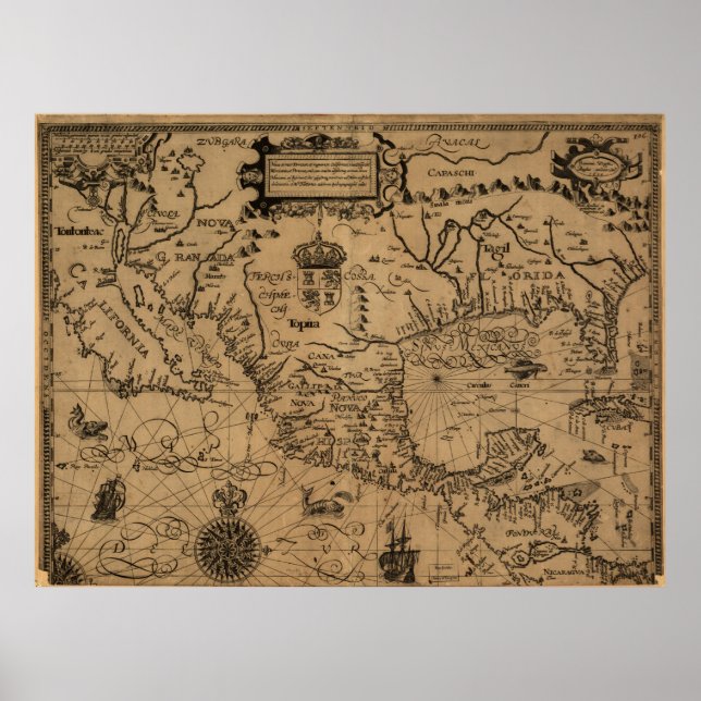 Poster Carte vintage du Mexique (1600) (Devant)