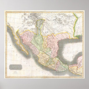 Poster Carte vintage du Mexique (1814)