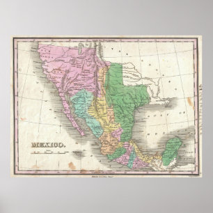 Poster Carte vintage du Mexique (1827)