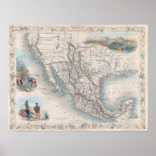 Poster Carte vintage du Mexique (1851)