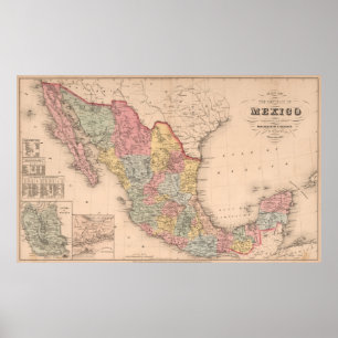 Poster Carte vintage du Mexique (1859)