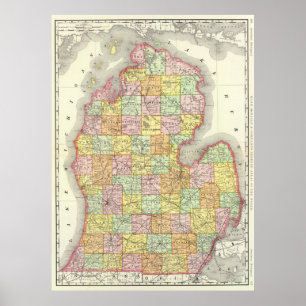 Poster Carte vintage du Michigan (1897)