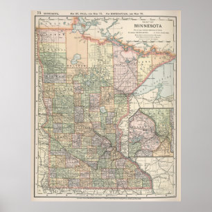 Poster Carte vintage du Minnesota (1891)