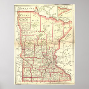 Poster Carte vintage du Minnesota (1893)