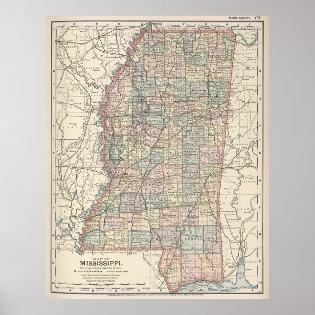 Poster Carte vintage du Mississippi (1891) (Devant)