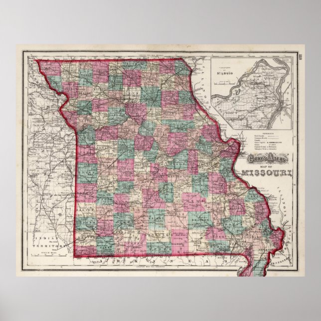 Poster Carte vintage du Missouri (1873) (Devant)