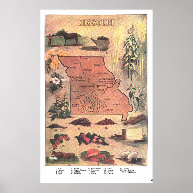 Poster Carte vintage du Missouri (1921) (Devant)
