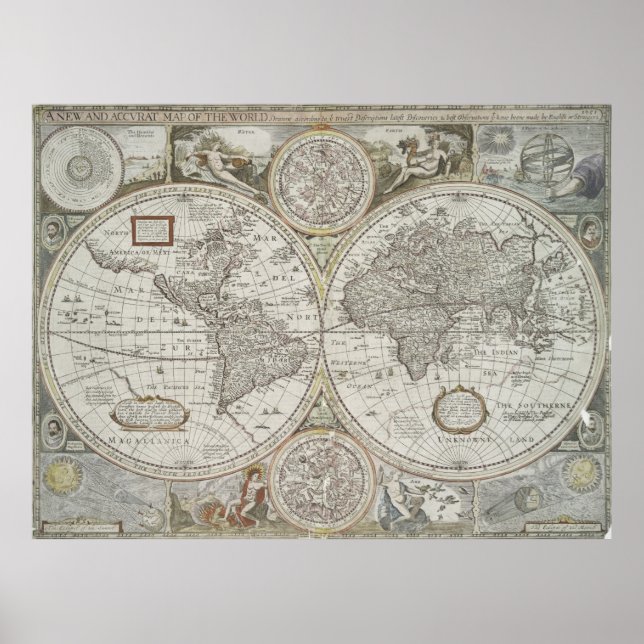 Poster Carte vintage du monde (1651) (Devant)