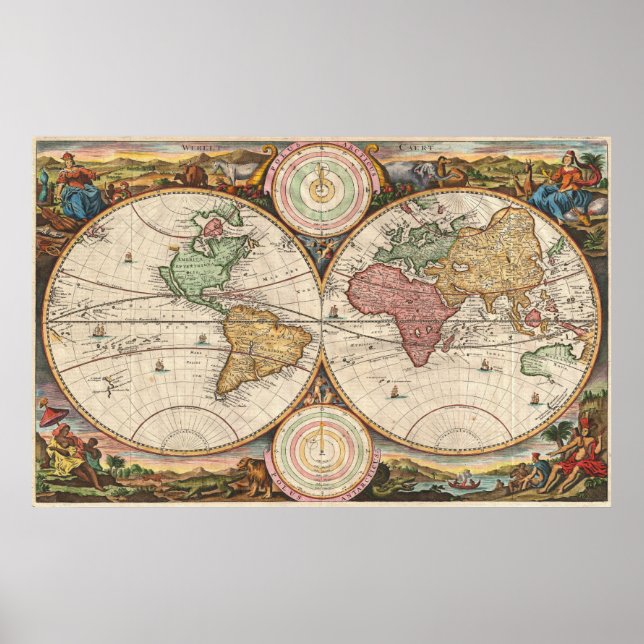 Poster Carte vintage du monde (1730) (Devant)