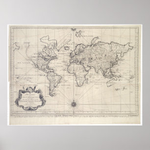 Poster Carte vintage du monde (1750)
