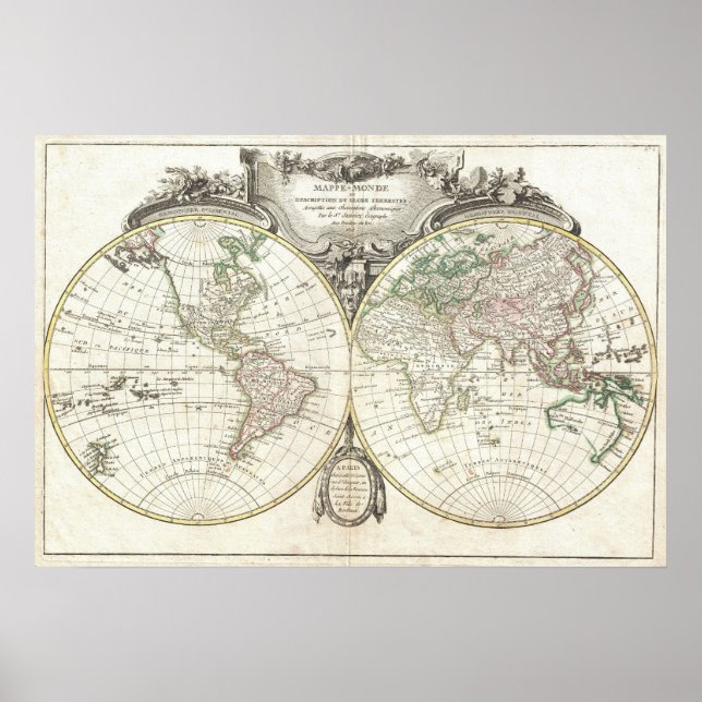 Poster Carte vintage du monde (1775) (Devant)