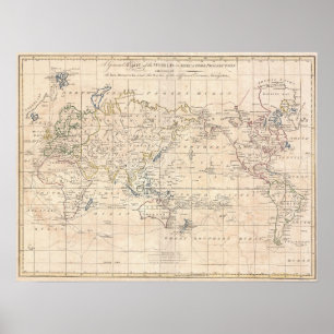 Poster Carte vintage du monde (1799)