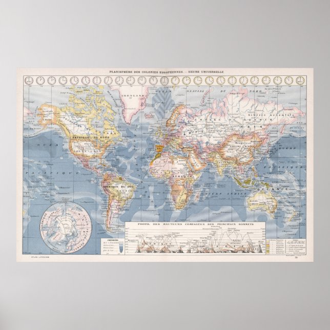 Poster Carte vintage du monde (1900) (Devant)
