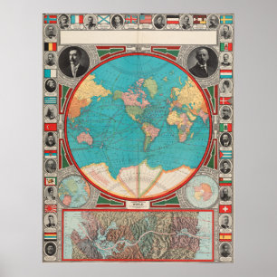 Poster Carte vintage du monde (1913)