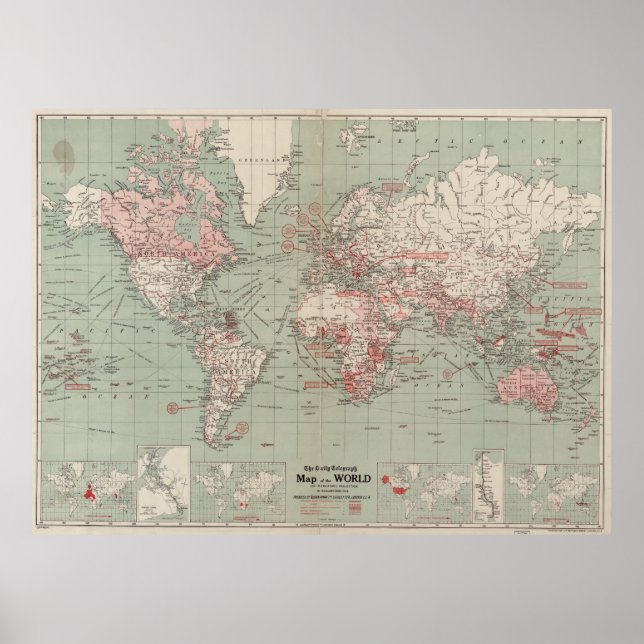 Poster Carte vintage du monde (1918) (Devant)