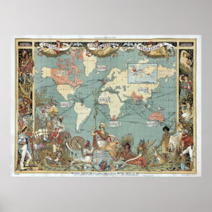 Poster Carte vintage du monde d'Empire Britannique (1886)