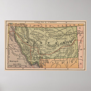 Poster Carte vintage du Montana (1885)