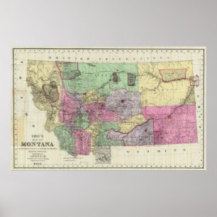 Poster Carte vintage du Montana (1890)